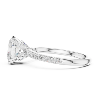 Side view of white gold oval solitaire ring with pave diamond band and lab-grown diamond – Australia