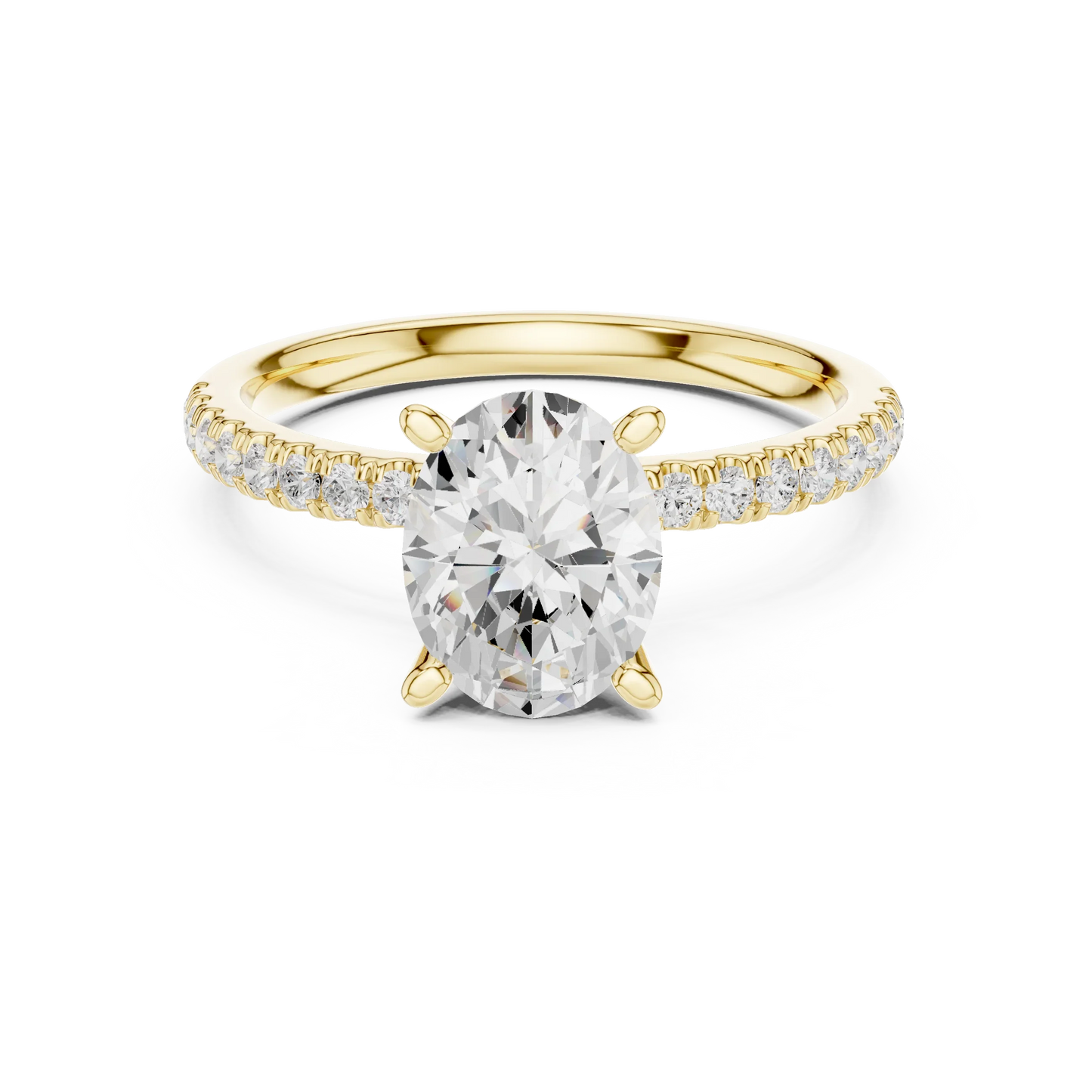 Oval solitaire ring in yellow gold with pave diamond band and lab-grown diamond – Australia