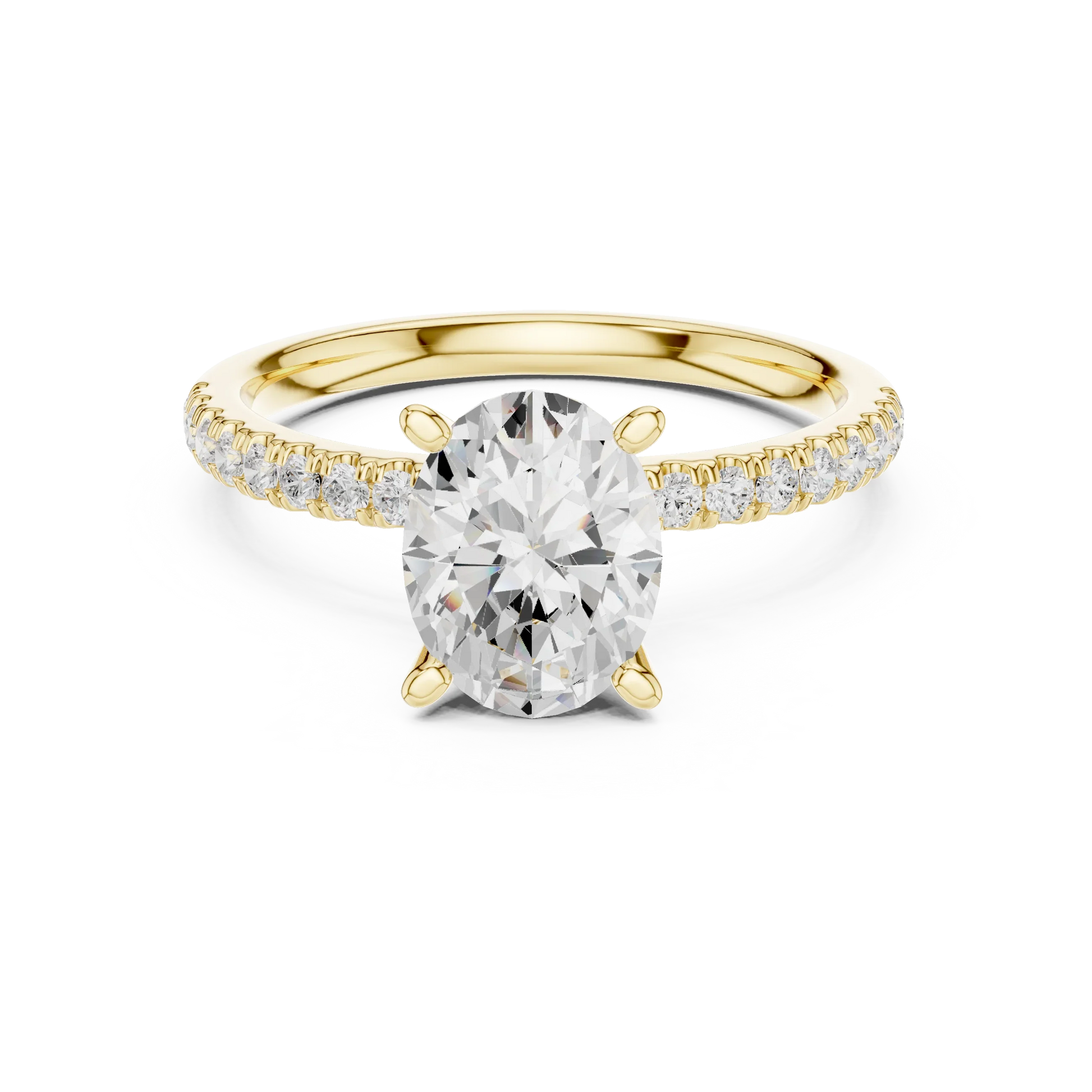 Oval solitaire ring in yellow gold with pave diamond band and lab-grown diamond – Australia
