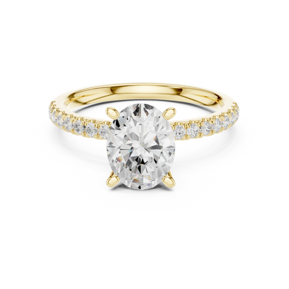 Oval solitaire ring in yellow gold with pave diamond band and lab-grown diamond – Australia