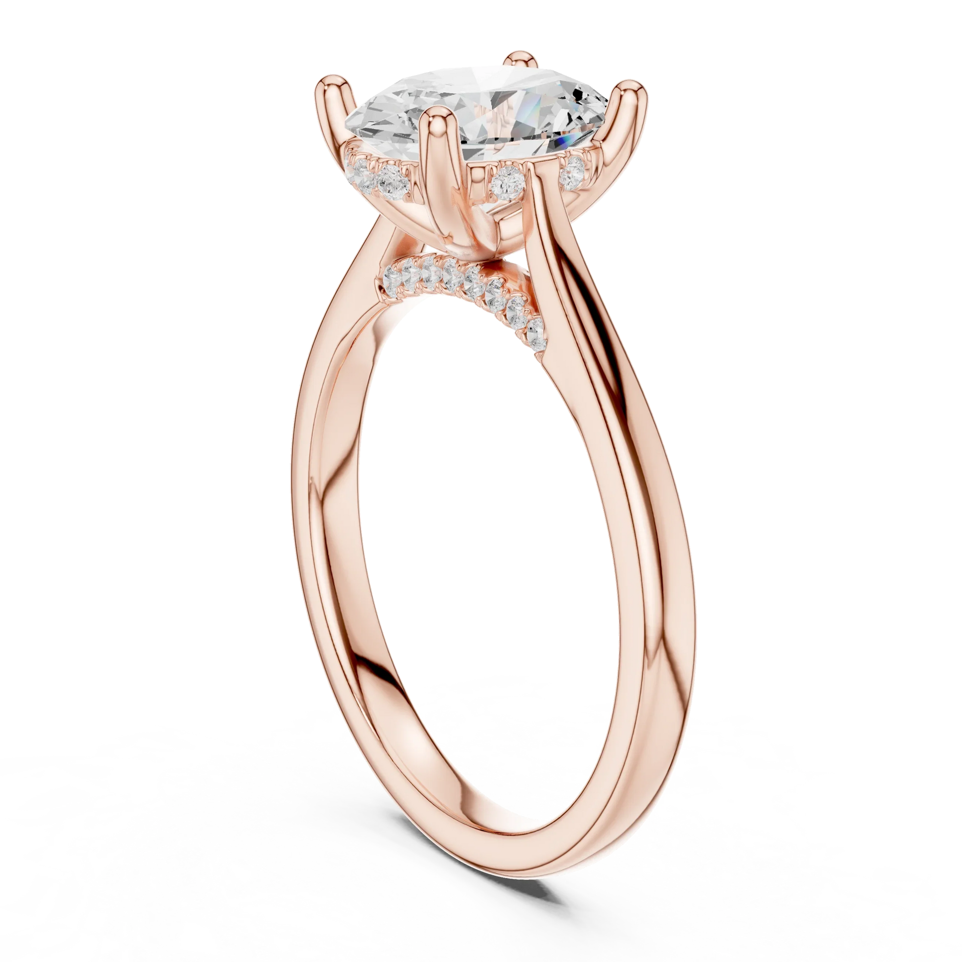 Back view of rose gold oval solitaire ring with plain domed band and lab-grown diamond – Australia