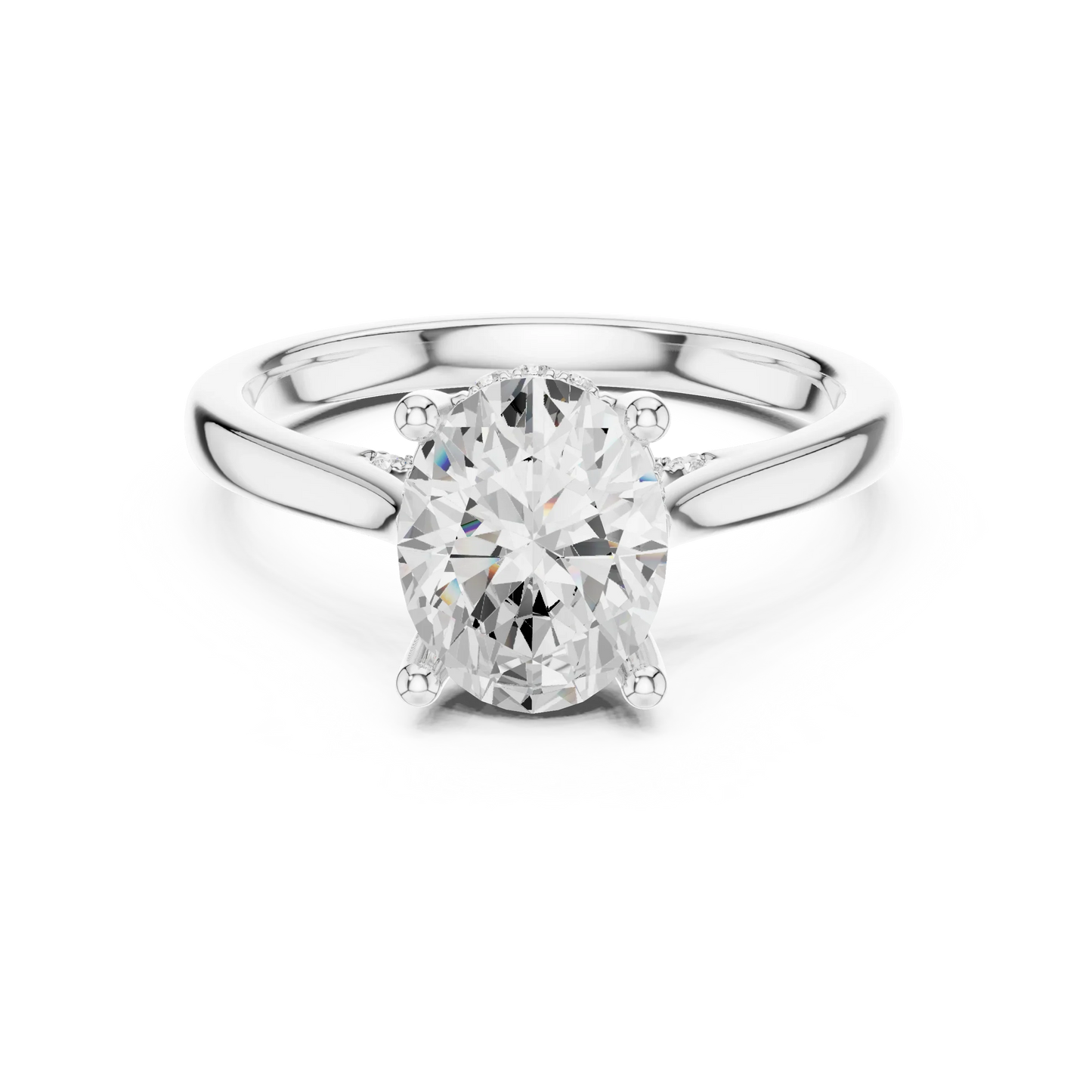 Oval solitaire ring in white gold with plain domed band and lab-grown diamond – Australia