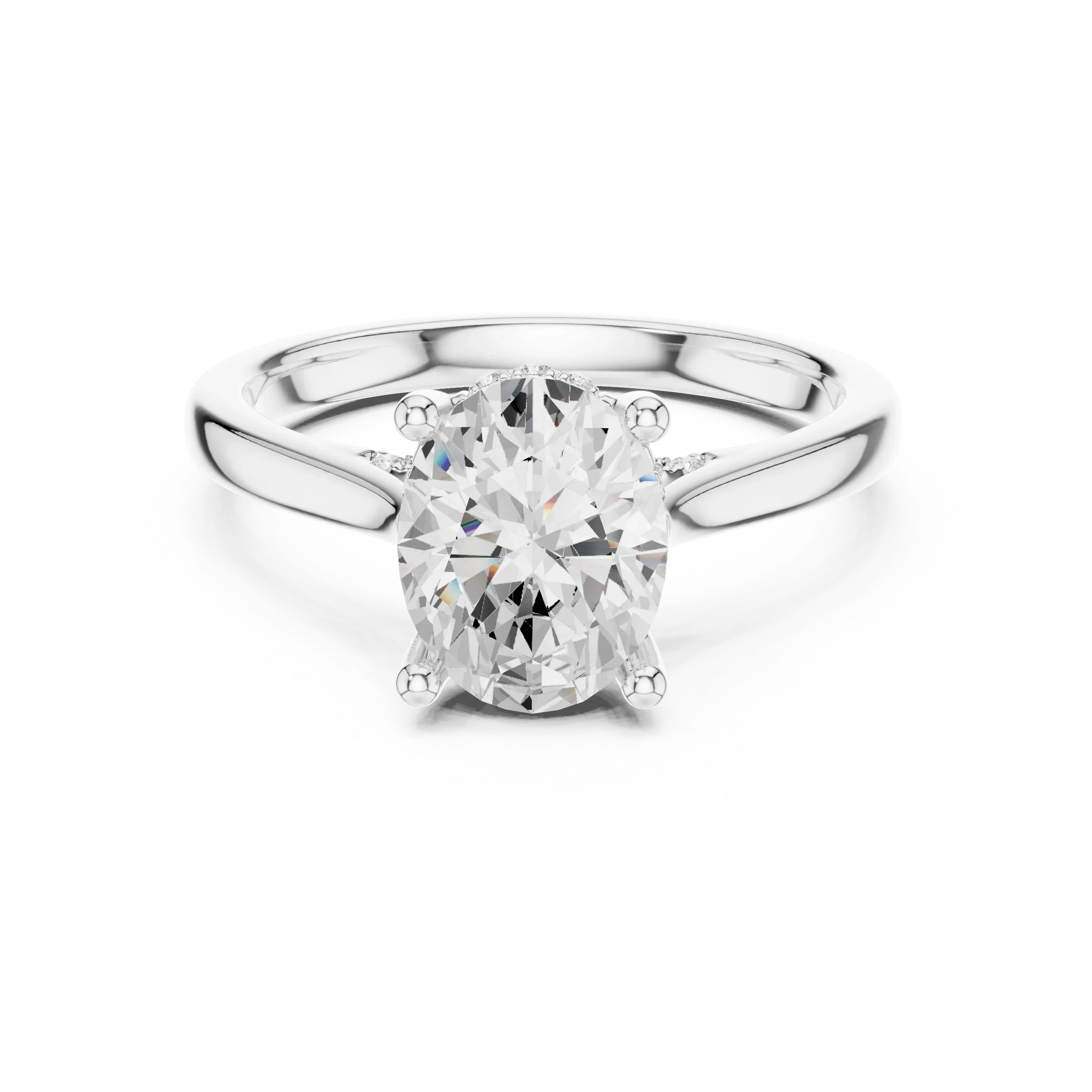 Oval solitaire ring in white gold with plain domed band and lab-grown diamond – Australia