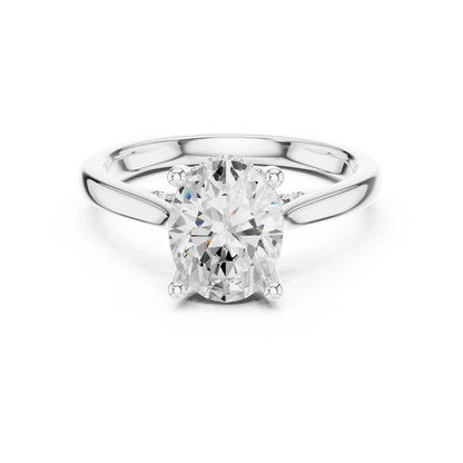 Oval solitaire ring in white gold with plain domed band and lab-grown diamond – Australia