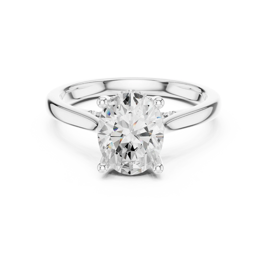 Oval solitaire ring in white gold with plain domed band and lab-grown diamond – Australia