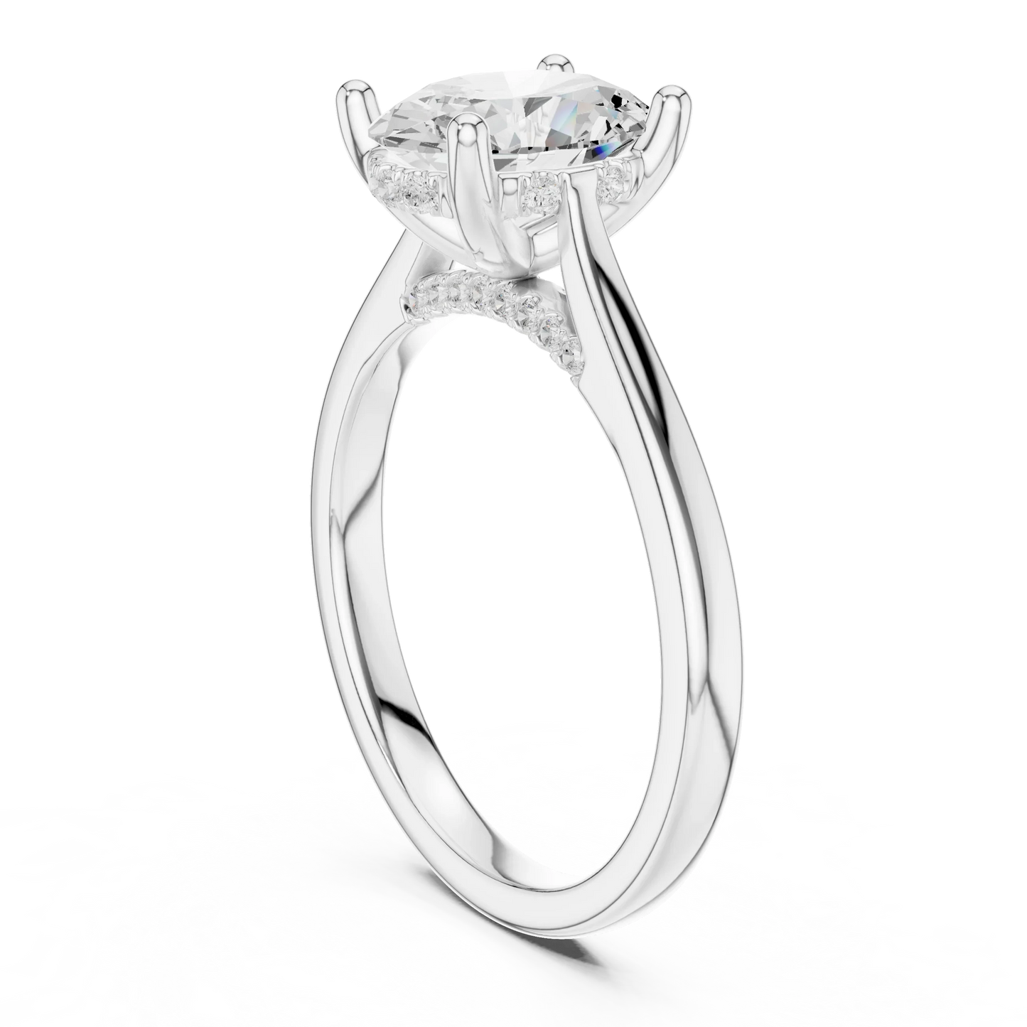 Back view of white gold oval solitaire ring with plain domed band and lab-grown diamond – Australia