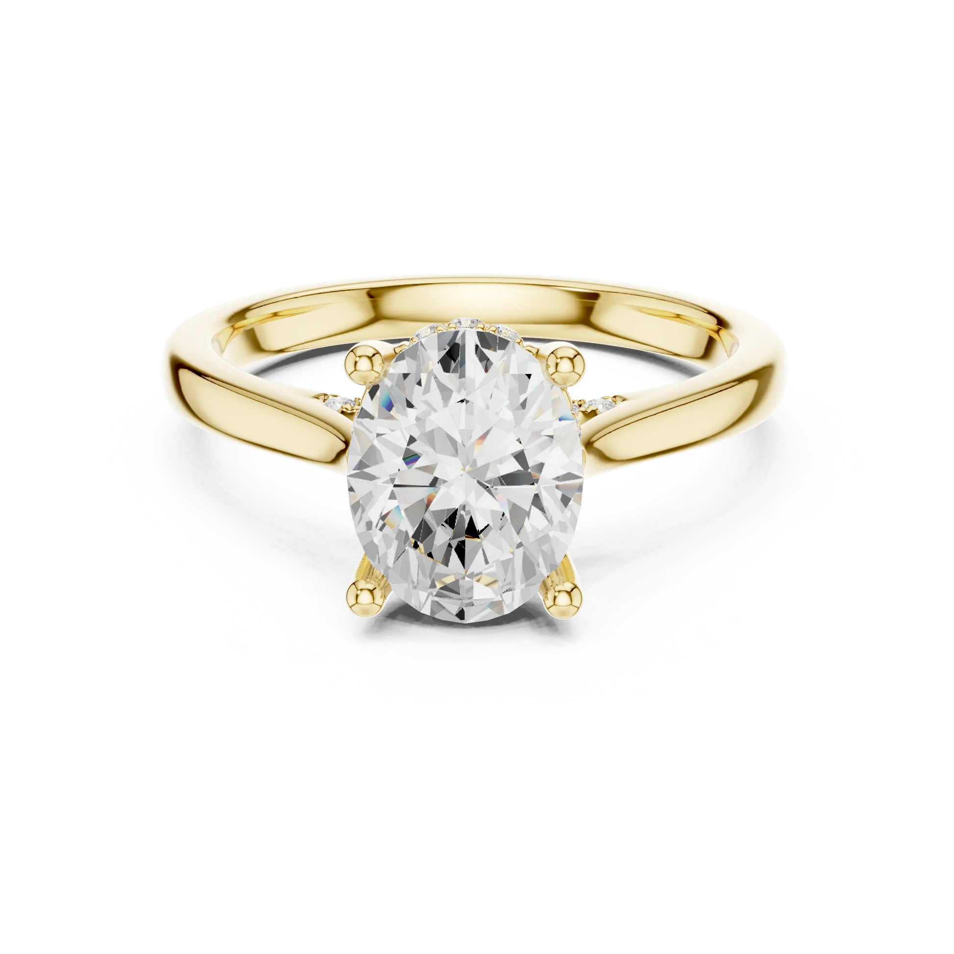 Oval solitaire ring in yellow gold with plain domed band and lab-grown diamond – Australia