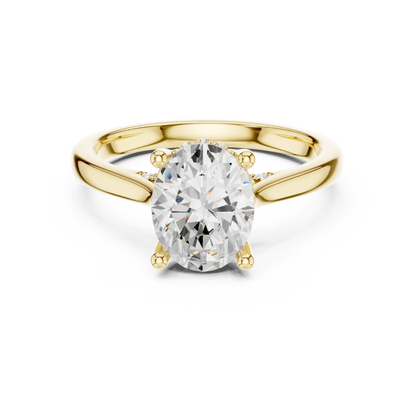 Oval solitaire ring in yellow gold with plain domed band and lab-grown diamond – Australia