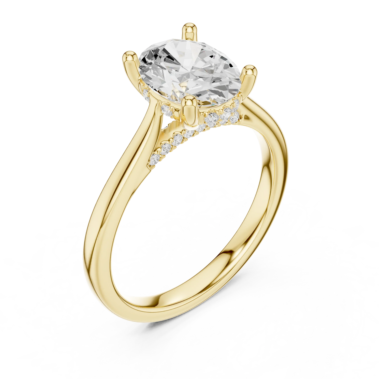 Back view of yellow gold oval solitaire ring with plain domed band and lab-grown diamond – Australia