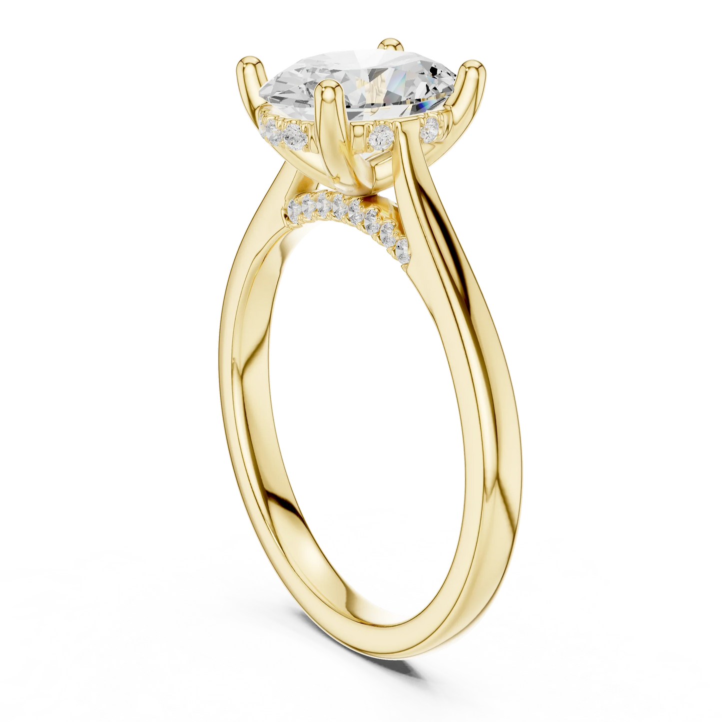 Back view of yellow gold oval solitaire ring with plain domed band and lab-grown diamond – Australia