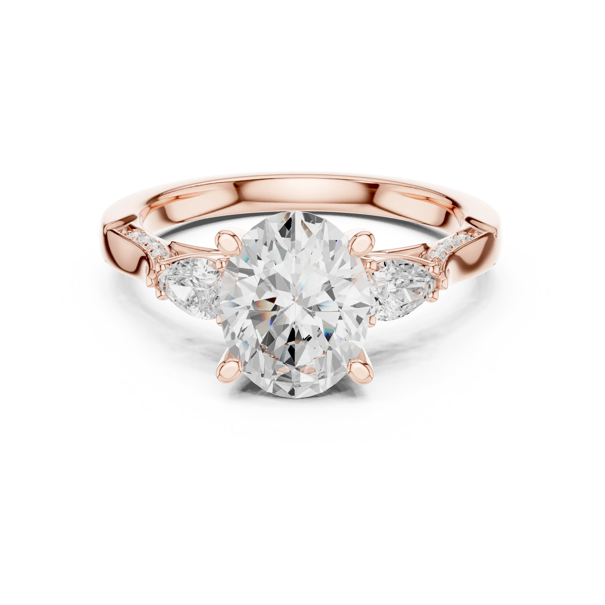 Oval three stone ring in rose gold with pear side stones, accent band and lab-grown diamonds 鈥?Australia