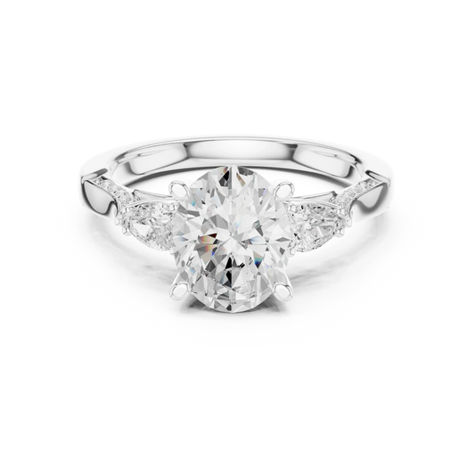 Oval three stone ring in white gold with pear side stones, accent band and lab-grown diamonds 鈥?Australia