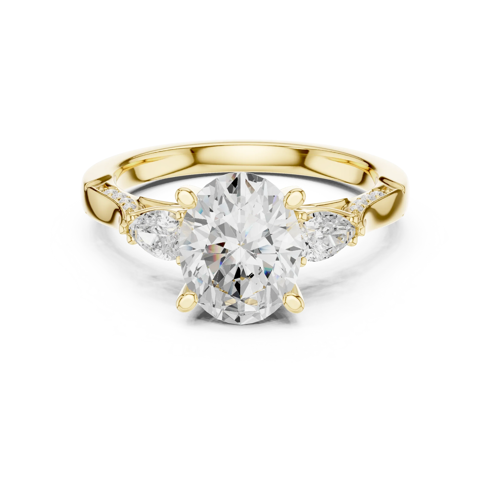 Oval three stone ring in yellow gold with pear side stones, accent band and lab-grown diamonds 鈥?Australia