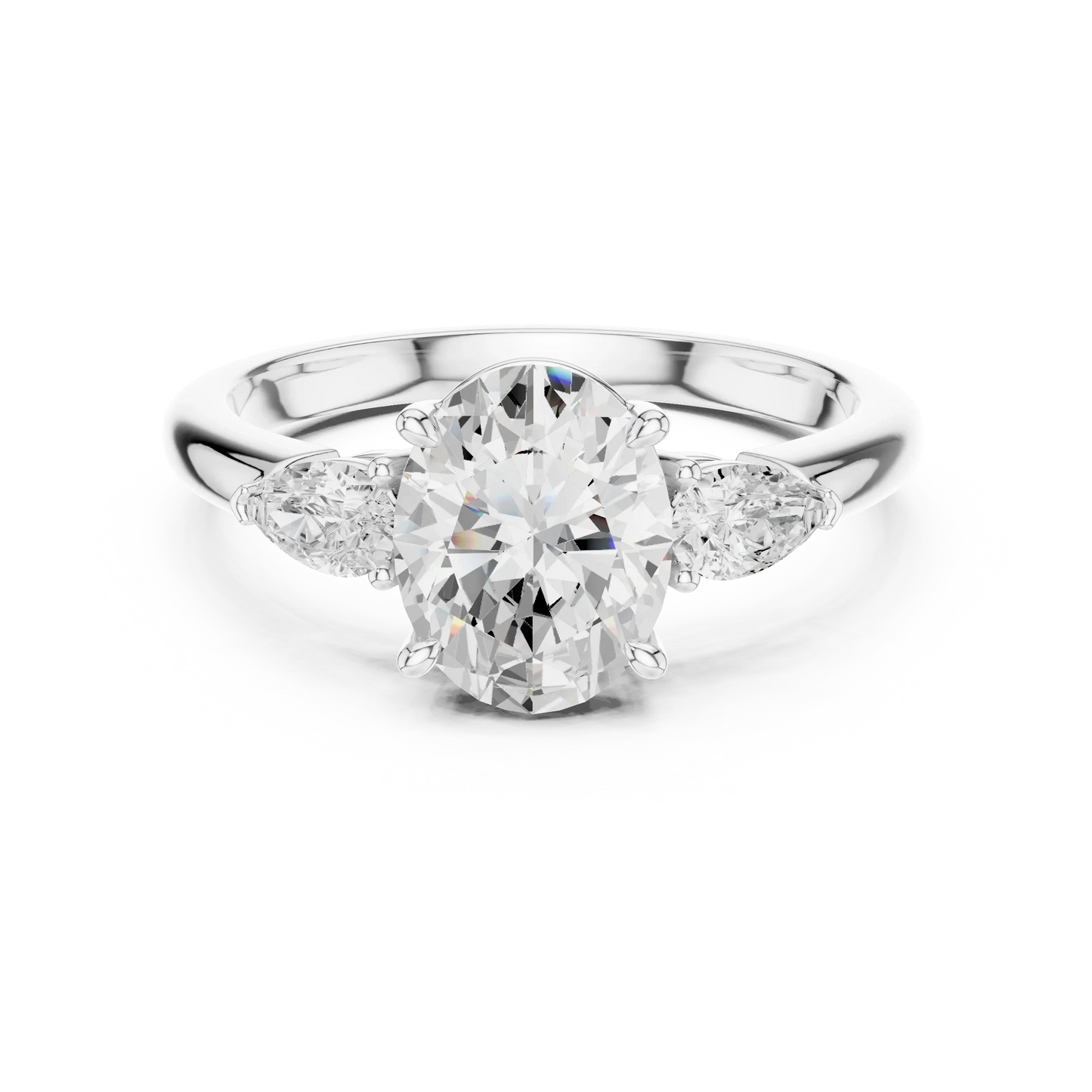 Oval three-stone ring in white gold with pear side stones and lab-grown diamond 鈥?Australia