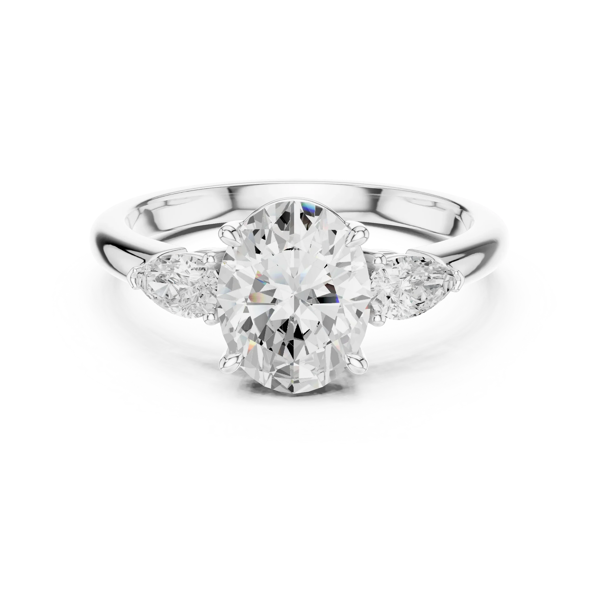 Oval three-stone ring in white gold with pear side stones and lab-grown diamond 鈥?Australia