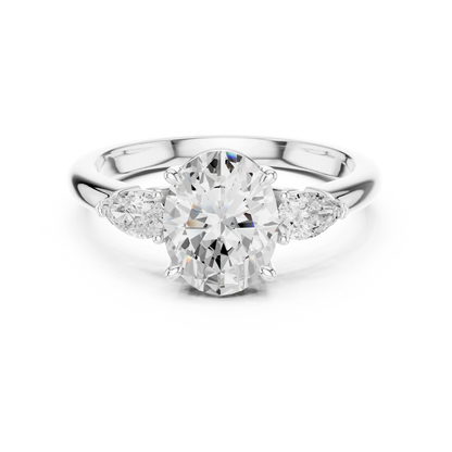 Oval three-stone ring in white gold with pear side stones and lab-grown diamond 鈥?Australia