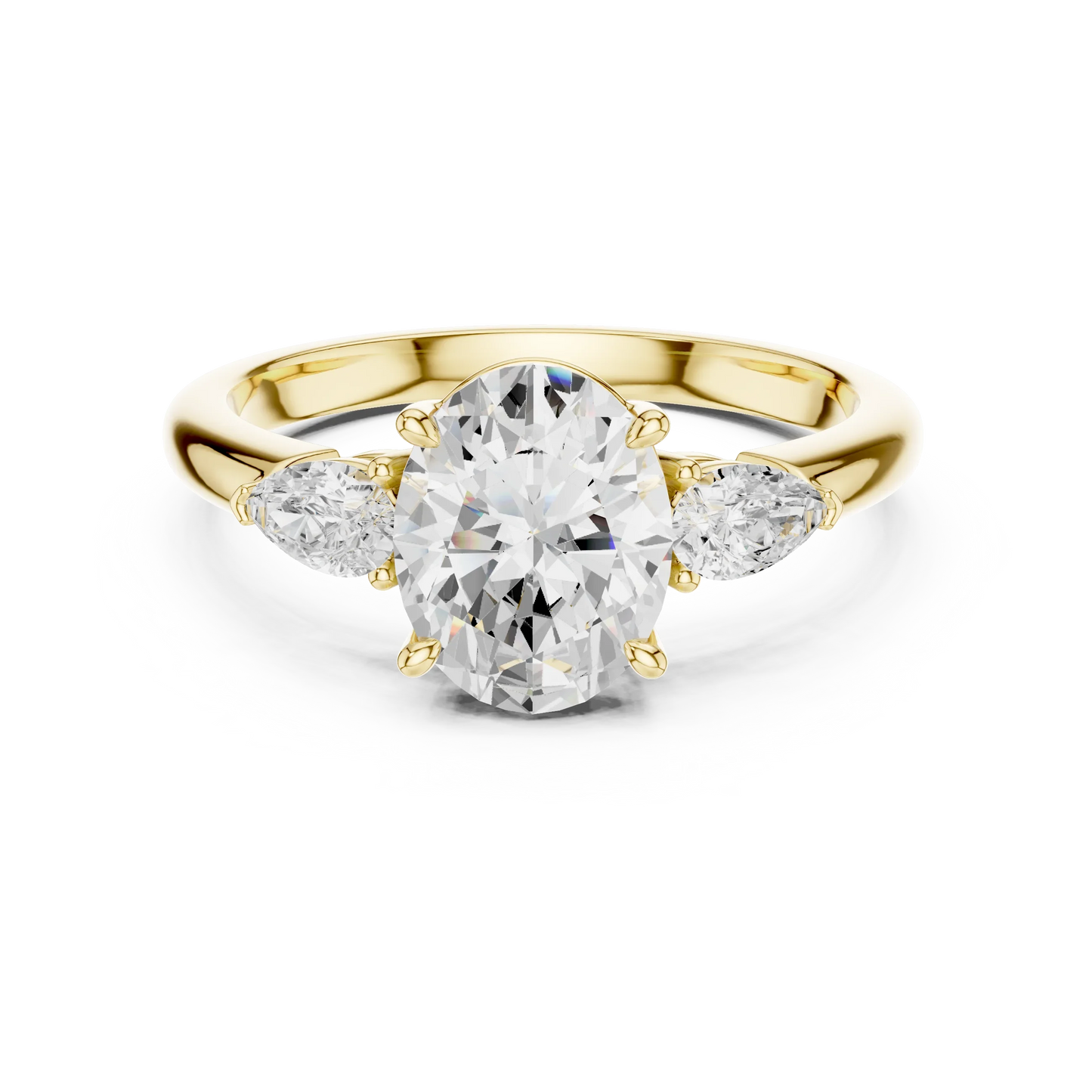 Oval three-stone ring in yellow gold with pear side stones and lab-grown diamond 鈥?Australia