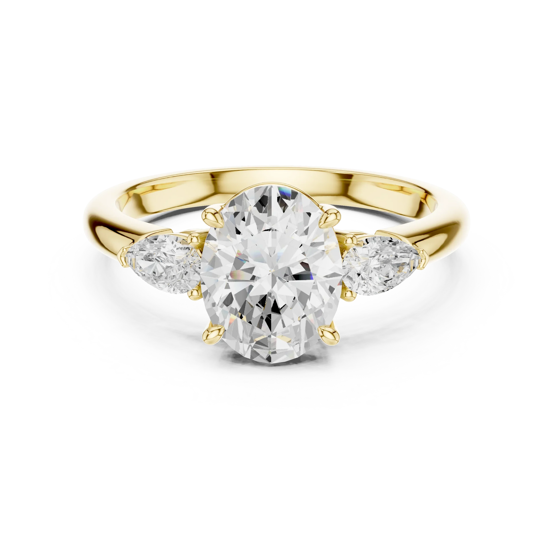 Oval three-stone ring in yellow gold with pear side stones and lab-grown diamond 鈥?Australia