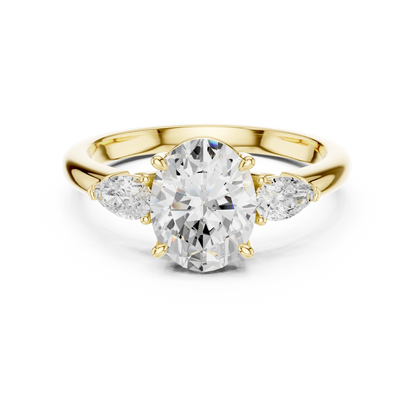 Oval three-stone ring in yellow gold with pear side stones and lab-grown diamond 鈥?Australia