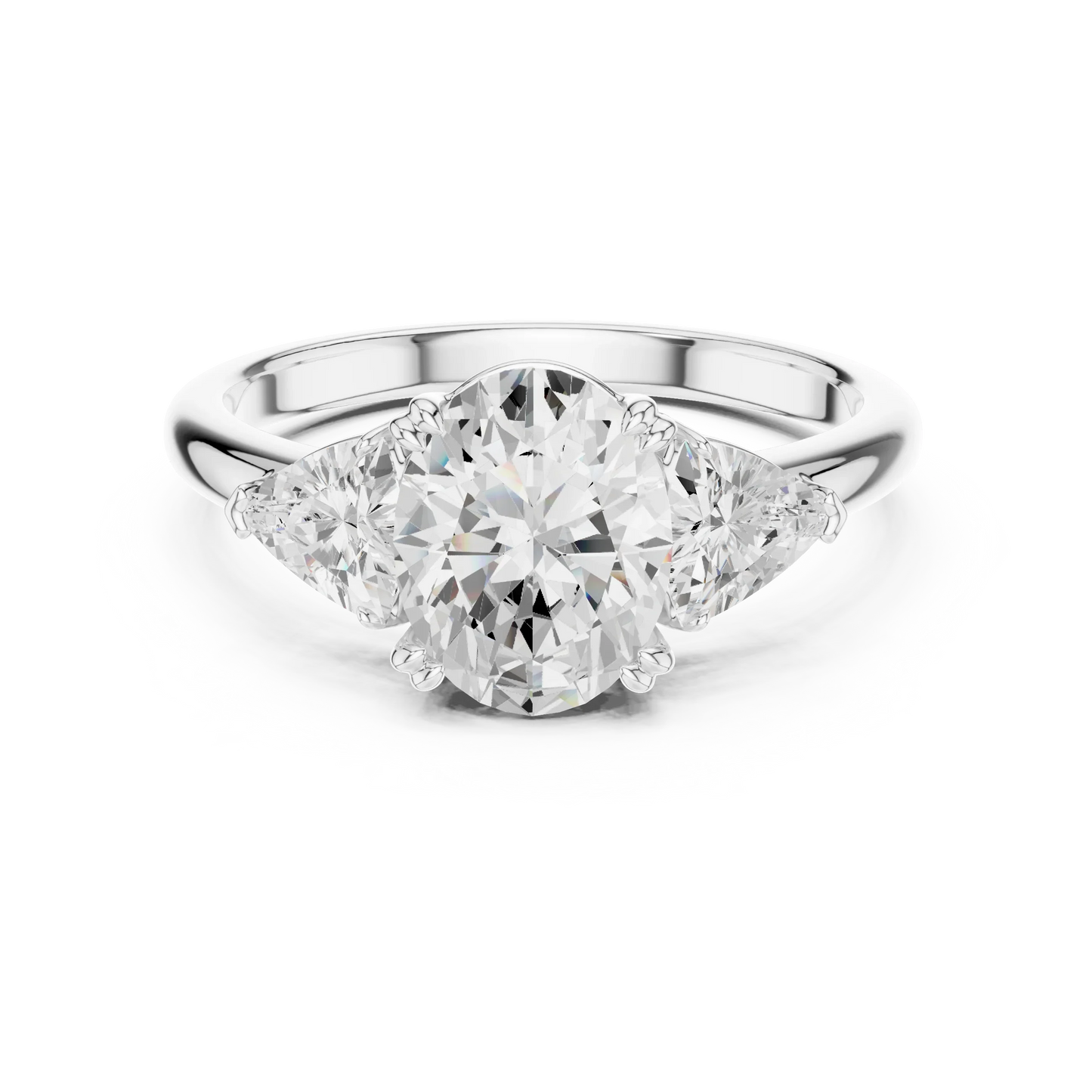 Oval three-stone ring in white gold with trillion cut side stones and lab-grown diamond 鈥?Australia