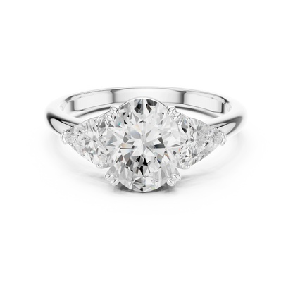 Oval three-stone ring in white gold with trillion cut side stones and lab-grown diamond 鈥?Australia