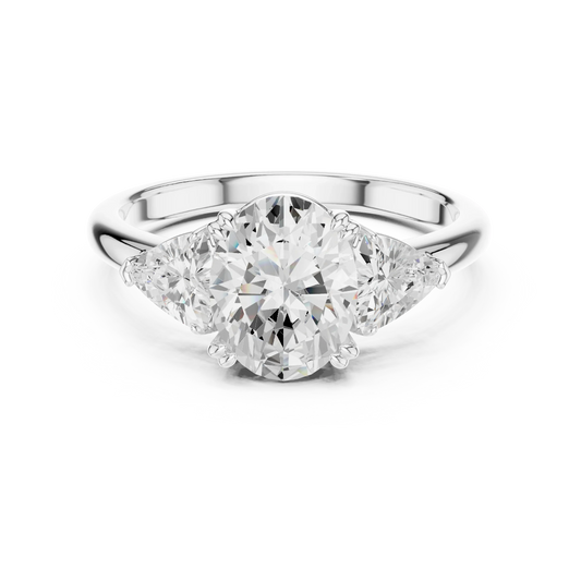 Oval three-stone ring in white gold with trillion cut side stones and lab-grown diamond 鈥?Australia