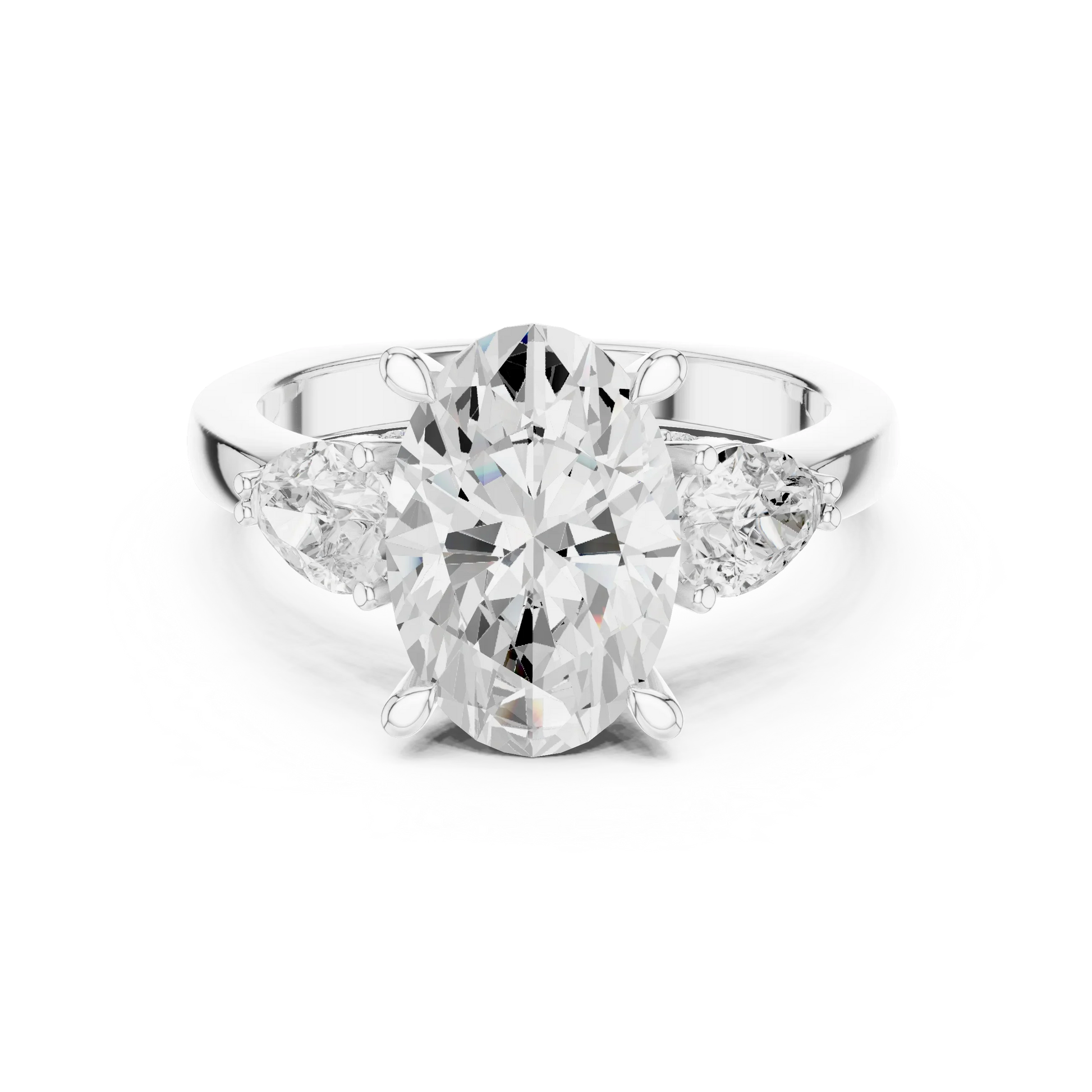 Oval three stone ring with pear side stones and lab-grown diamonds in white gold, elegant and timeless design, Australia collection