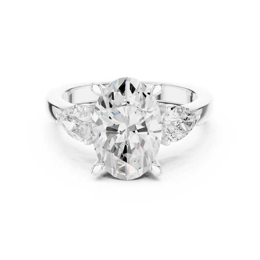 Oval three stone ring with pear side stones and lab-grown diamonds in white gold, elegant and timeless design, Australia collection