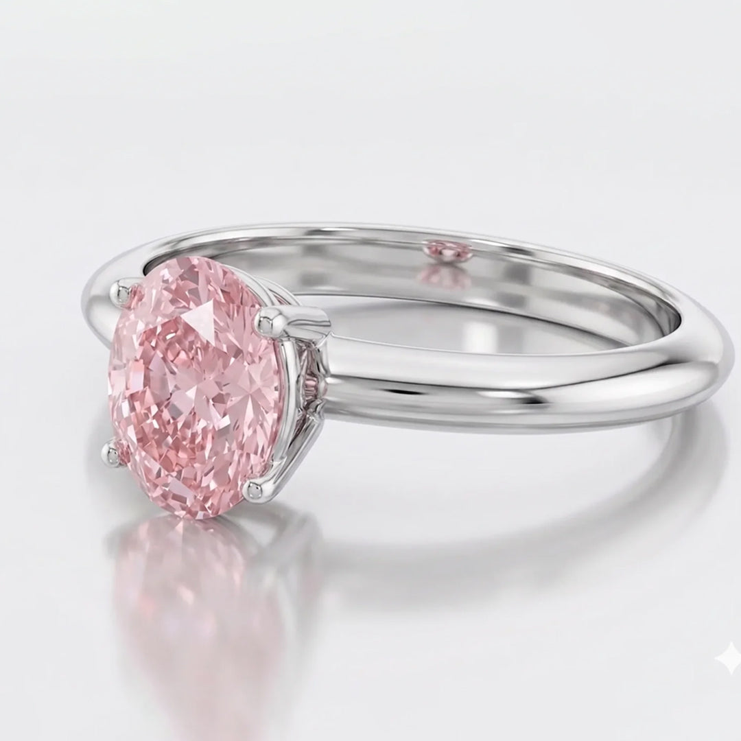 Pink 1ct Oval Cut Diamond Solitaire Engagement Ring