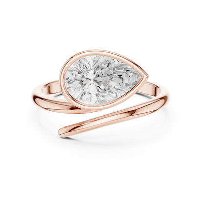 Pear cut diamond open wrap ring in rose gold with lab-grown diamond front view
