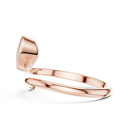 Pear cut diamond open wrap ring in rose gold with lab-grown diamond side view