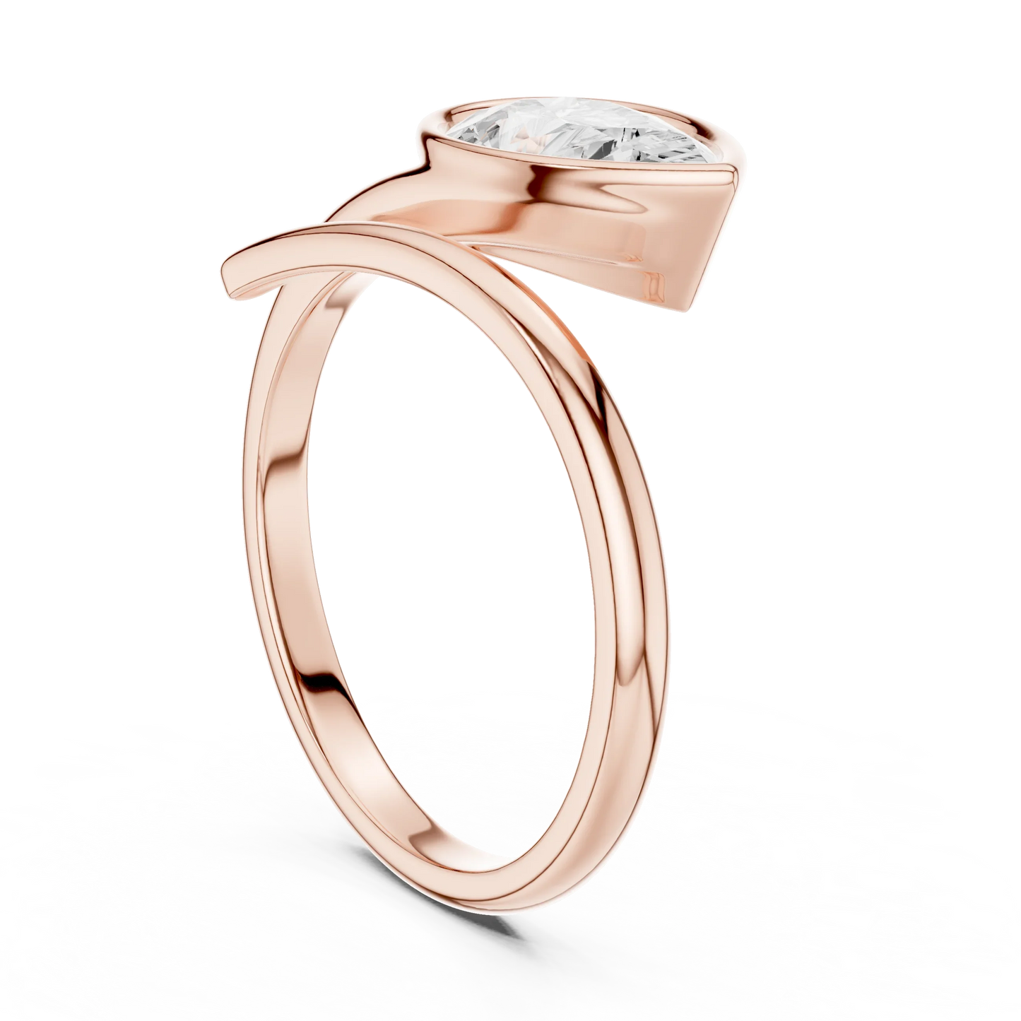 Pear cut diamond open wrap ring in rose gold with lab-grown diamond Back side view