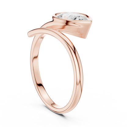 Pear cut diamond open wrap ring in rose gold with lab-grown diamond Back side view