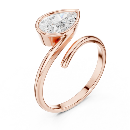 Pear cut diamond open wrap ring in rose gold with lab-grown diamond top view