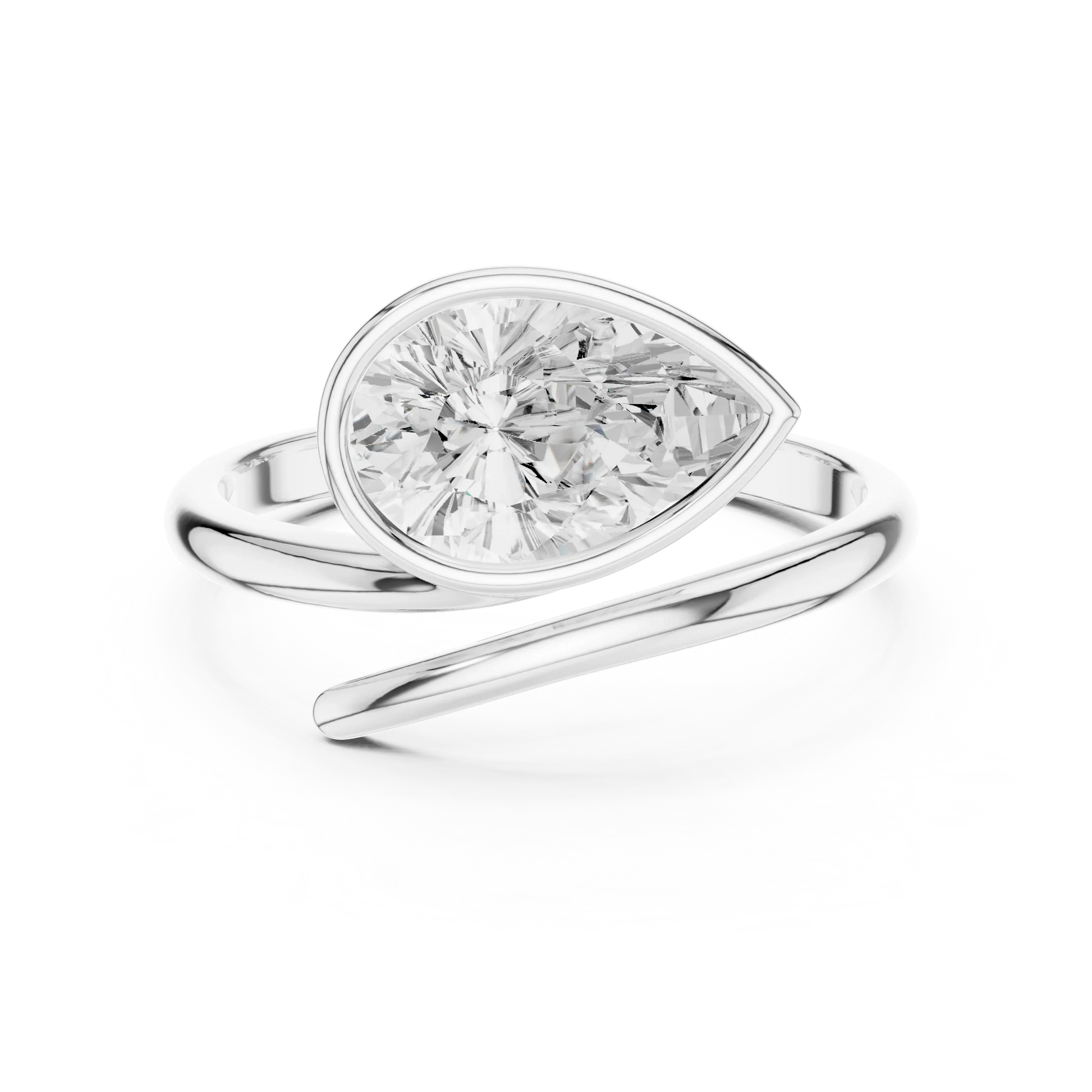 Pear cut diamond open wrap ring in White gold with lab-grown diamond front view