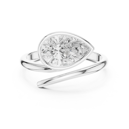 Pear cut diamond open wrap ring in White gold with lab-grown diamond front view