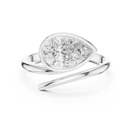 Pear cut diamond open wrap ring in White gold with lab-grown diamond front view