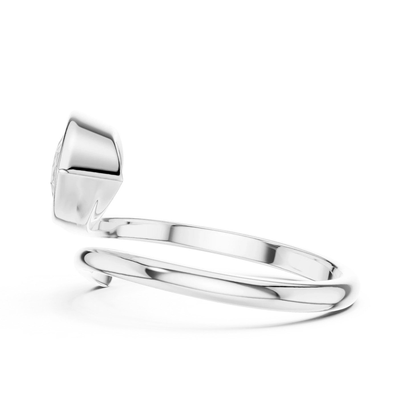 Pear cut diamond open wrap ring in white gold with lab-grown diamond top side view