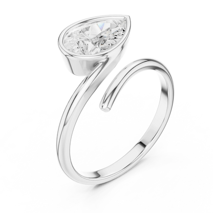 Pear cut diamond open wrap ring in white gold with lab-grown diamond top view