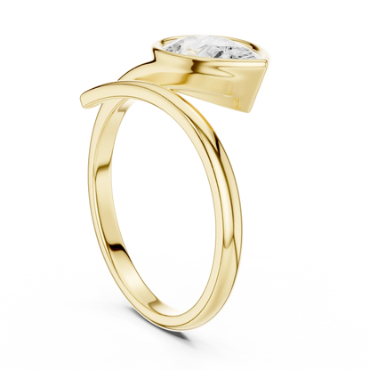 Pear cut diamond open wrap ring in yellow gold with lab-grown diamond top Back view