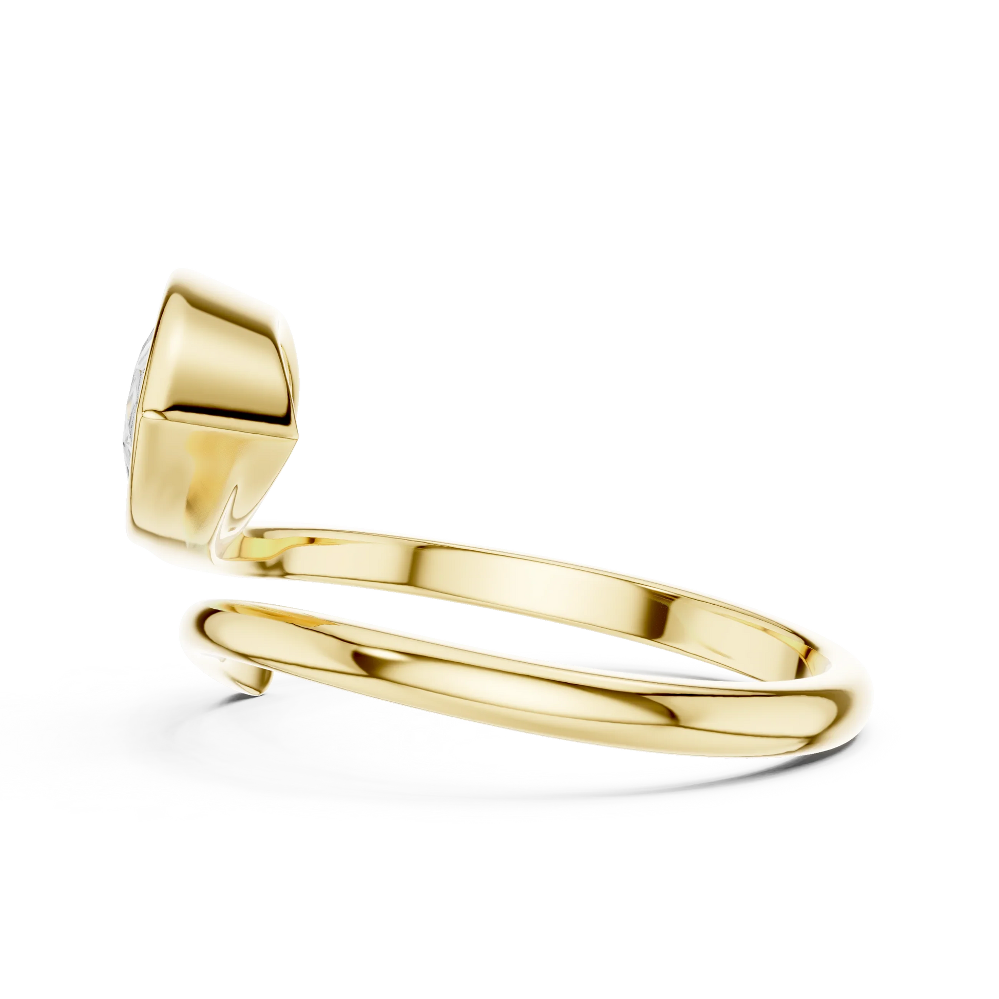 Pear cut diamond open wrap ring in yellow gold with lab-grown diamond top side view