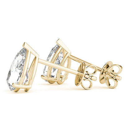 Gold Diamond stud earrings with clear gemstones on a white background with back view
