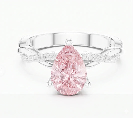 Pear cut solitaire engagement ring with pink lab-grown diamond in white gold – Australia

