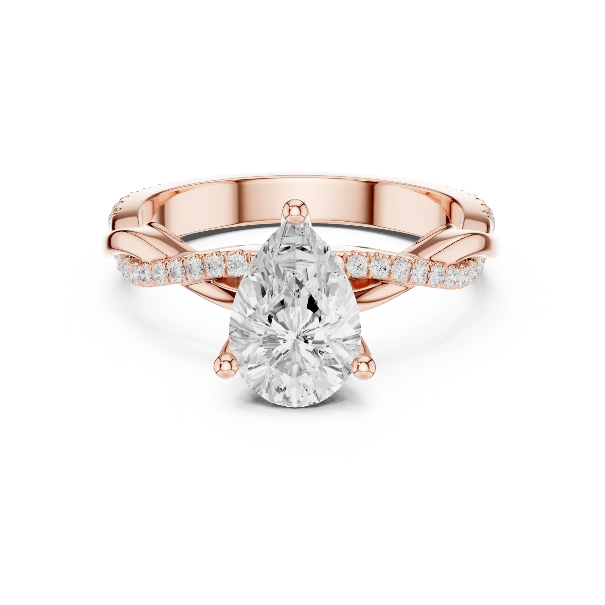 Pear diamond ring in rose gold with twisted vine pave band and lab-grown diamond – Australia