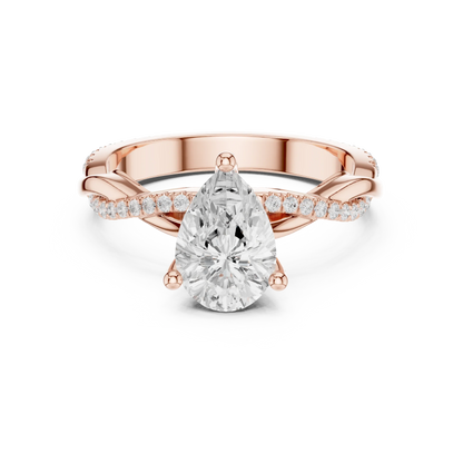 Pear diamond ring in rose gold with twisted vine pave band and lab-grown diamond – Australia