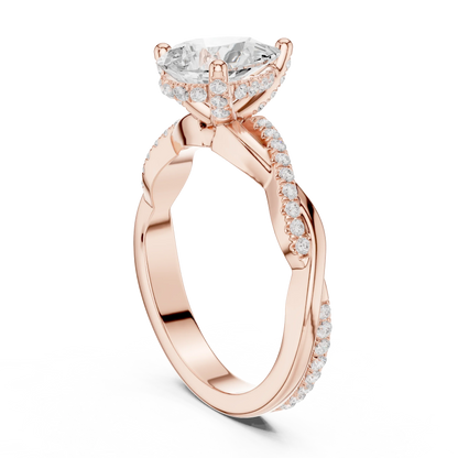 Back view of rose gold pear diamond ring with twisted vine pave band and lab-grown diamond – Australia