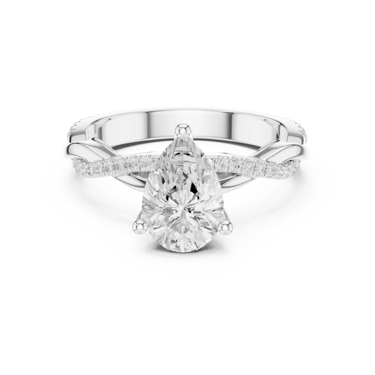 Pear diamond ring in white gold with twisted vine pave band and lab-grown diamond – Australia