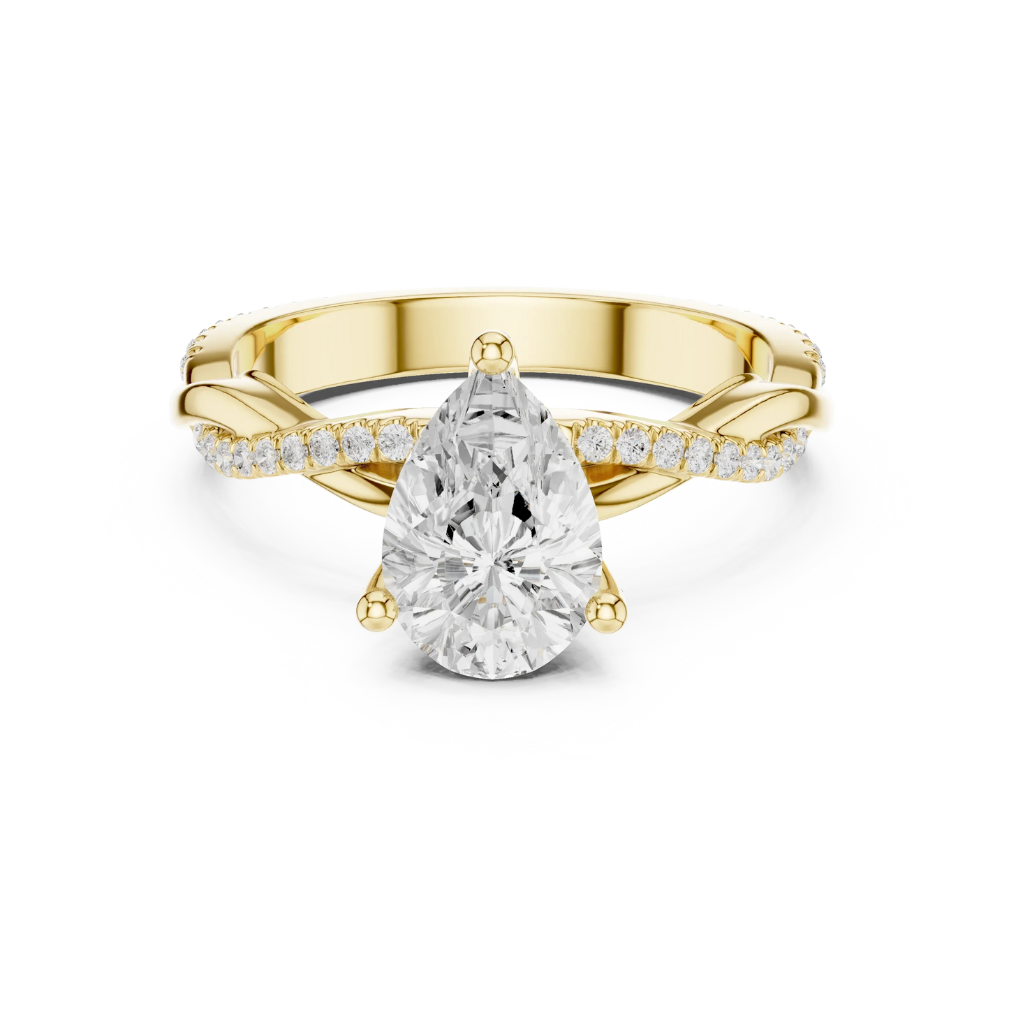 Pear diamond ring in yellow gold with twisted vine pave band and lab-grown diamond – Australia