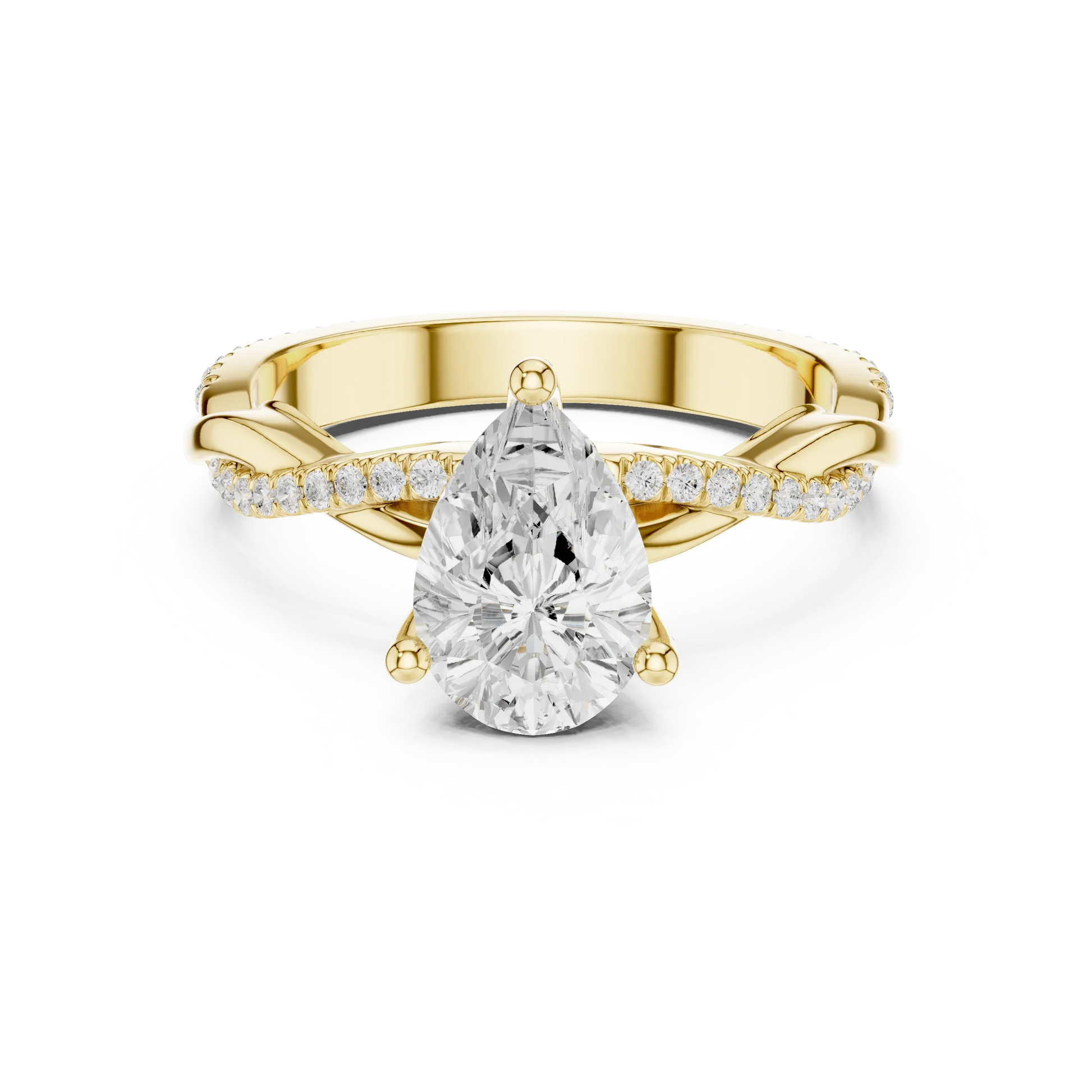 Pear diamond ring in yellow gold with twisted vine pave band and lab-grown diamond – Australia