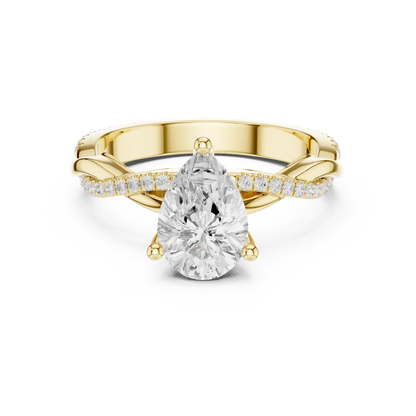 Pear diamond ring in yellow gold with twisted vine pave band and lab-grown diamond – Australia